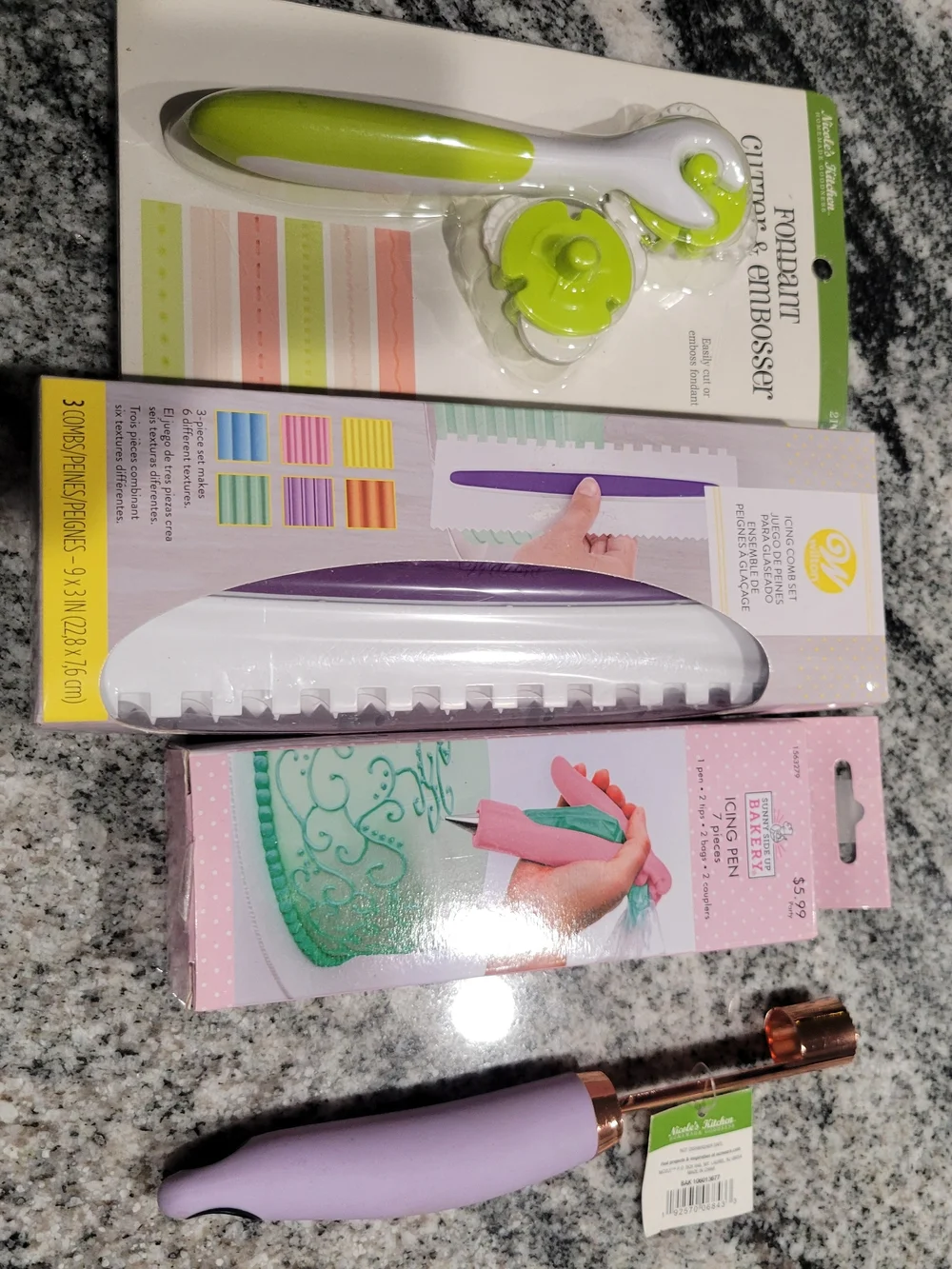 Cake decorating bundle-Wilton Icing Comb Set, Fondant Embosser, icing pen, corer